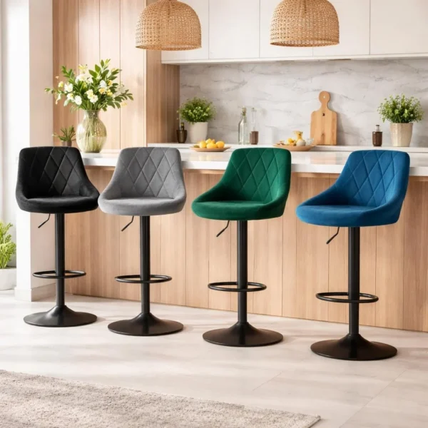 Scaun de bucatarie/bar, Artool, Kast, rotativ, catifea neagra, picior metal negru, 45.5x49x105 cm - imagine 9