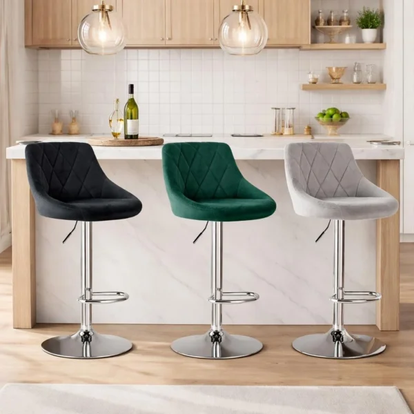 Scaun de bucatarie/bar, Artool, Kast, rotativ, catifea neagra, picior metal argintiu, 45.5x49x85-105 cm - imagine 8
