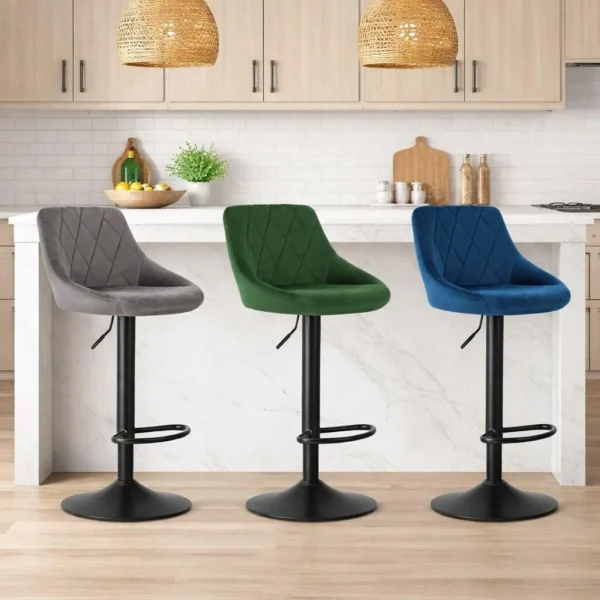 Set 2 scaune de bucatarie/bar, Artool, Kast, rotativ, catifea neagra, picior metal argintiu, 45.5x49x85-105 cm - imagine 5