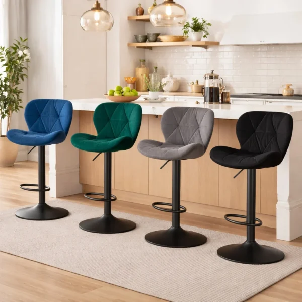 Scaun de bucatarie/bar, Artool, West, rotativ, catifea verde, picior metal negru, 46x48.5x90-111 cm - imagine 10