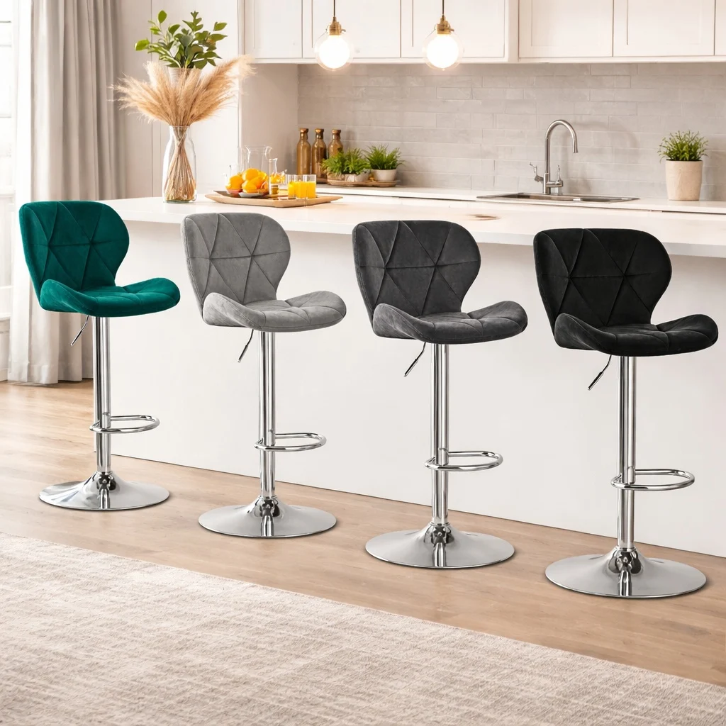 Scaun de bucatarie/bar, Artool, West, rotativ, catifea verde, picior metal argintiu, 46x48.5x90-111 cm 2 Scaun de bucatarie/bar, Artool, West, rotativ, catifea verde, picior metal argintiu, 46x48.5x90-111 cm