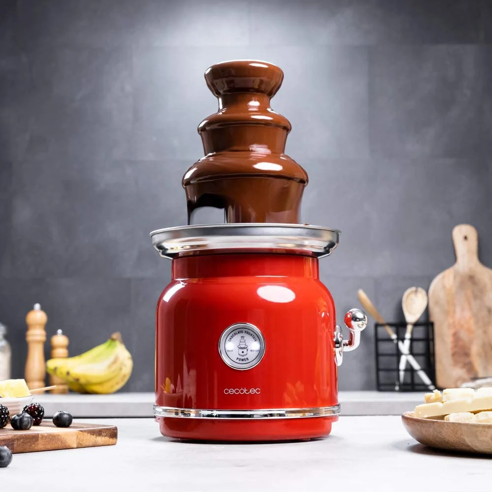 Fantana de ciocolata, Cecotec Fun Chocolicious, 90W, design retro,3 niveluri, Capacitate 700ml, Inox