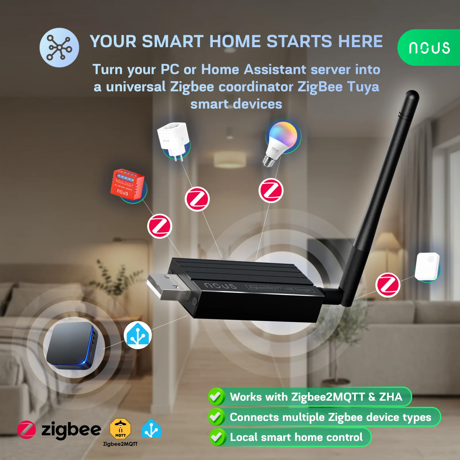 Gateway Universal NOUS E16 Dongle, Zigbee 3.0, Home Assistant, Zigbee2MQTT, Thread, Bluetooth 5.2, ZHA, openHAB