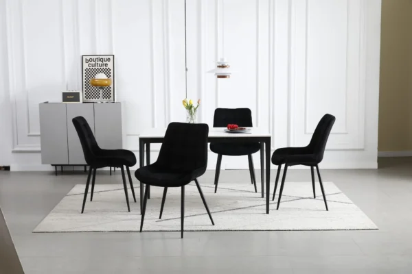 Set 4 scaune bucatarie/living, Artool, Bera, catifea neagra, picioare metal negru, 54x60x88 cm - imagine 10