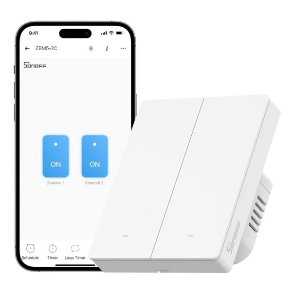Intrerupator inteligent Sonoff ZBM5-2C-80W ,Zigbee, 2 canale, 10A - imagine 1