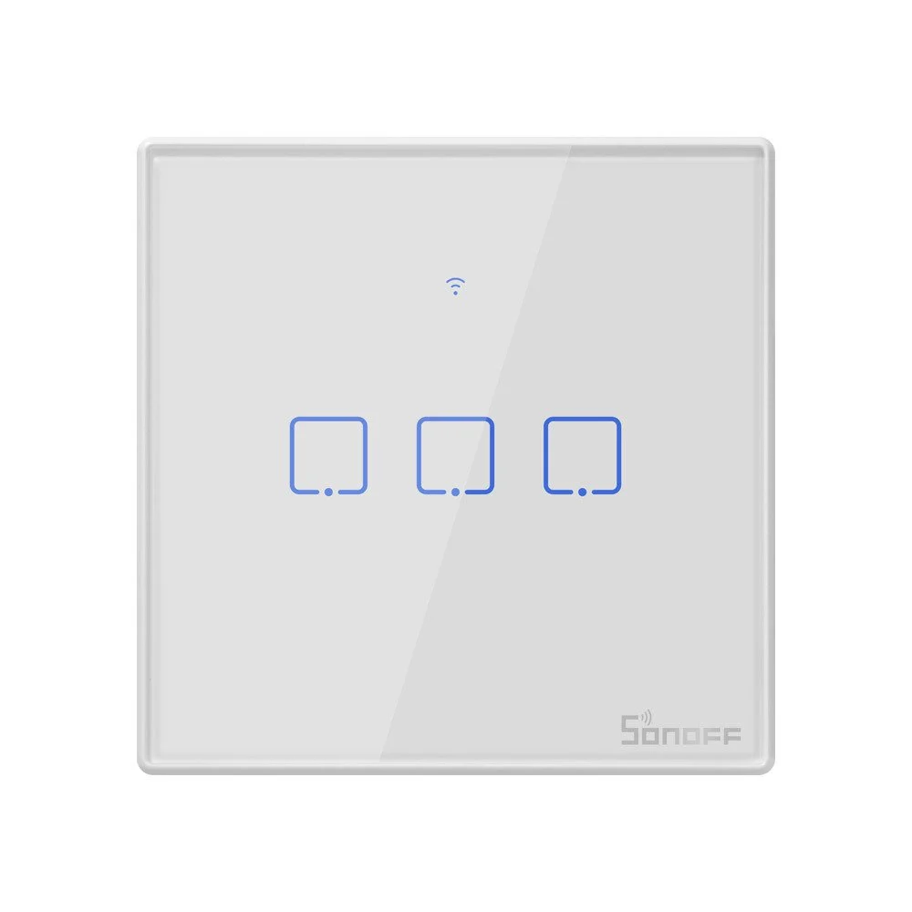 Intrerupator Smart  cu Touch WiFi + RF 433 Sonoff T2 EU TX, (3 canale)