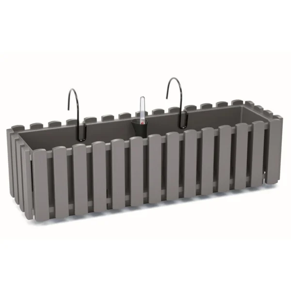 Set 2 Jardiniere decorative cu suport metalic, Boardee Fencycase W, gri, 58x18x16.2 cm - imagine 2