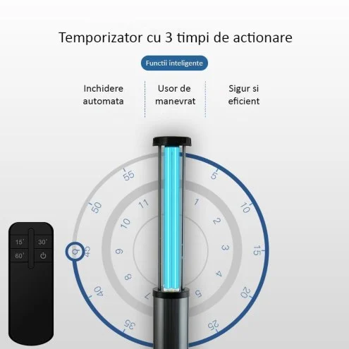 Lampa UV-C automata fara ozon, tub telescopic, telecomanda, timer, senzor miscare, 200W