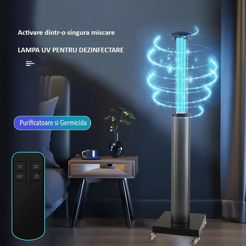 Lampa UV-C automata cu ozon, tub telescopic, telecomanda, timer, senzor miscare, 150W – 200 mp
