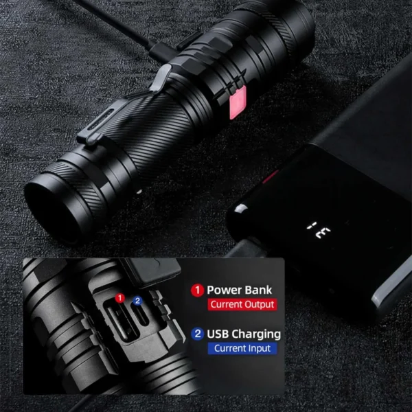 Lanterna LED Superfire V8-S, 2000lm, 300M, 5200mAh, Zoom, incarcare USB-C, 36W - imagine 2