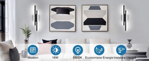Aplica de perete LED Rovo 1289-48, 48CM, 16W, Lumina alb rece 6500 K, Neagra - imagine 7