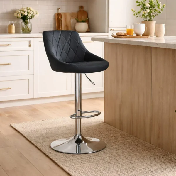 Set 2 scaune de bucatarie/bar, Artool, Kast, rotativ, catifea neagra, picior metal argintiu, 45.5x49x85-105 cm - imagine 4