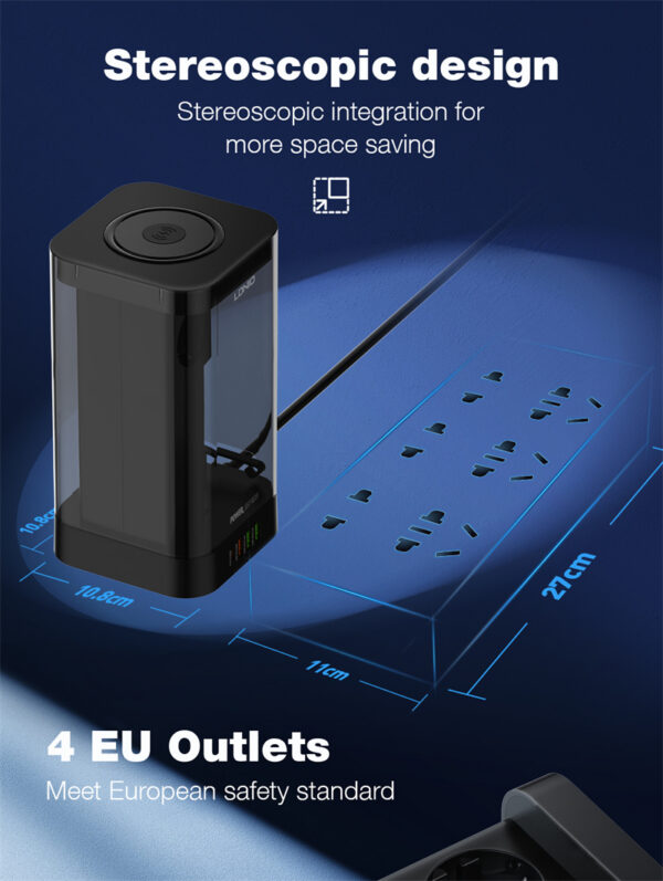 Prelungitor Tip Turn LDNIO SEW4485, Incarcator wireless,  3 prize, 3 X USB-A, 1 X USB-C, Incarcare rapida QC 3.0, 32W, 2m - imagine 5