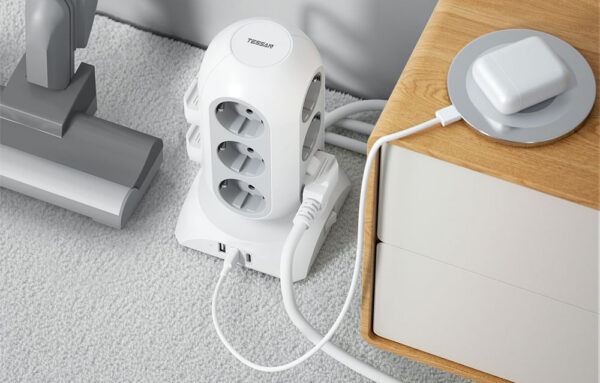 Prelungitor tip Turn Tessan TPS02-DE-C, 12 prize, 2XUSB 3A, 1XUSB-C, cablu 2m - imagine 3