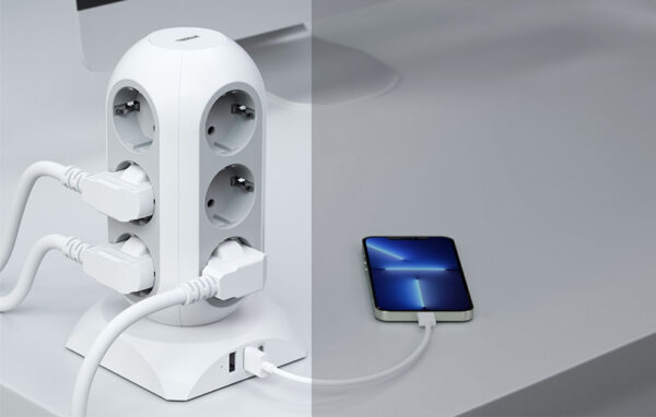 Prelungitor tip Turn Tessan TPS02-DE-C, 12 prize, 2XUSB 3A, 1XUSB-C, cablu 2m - imagine 6
