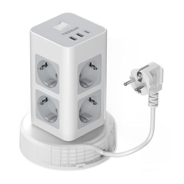 Prelungitor tip Turn Tessan TPS03RX-DE-C, 8 prize, 2X USB A, 1X USB-C, 3A, 3600W, cablu 2m - imagine 1