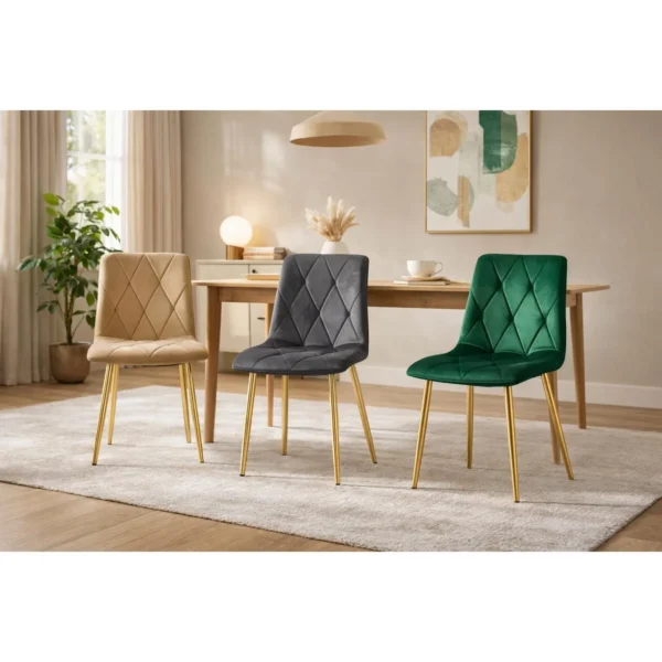Scaun bucatarie/living, Artool, Libra, catifea verde, picioare metal auriu, 45x54x86.5 cm - imagine 9