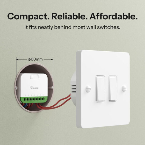 Releu Smart Sonoff MINI-2GS, Matter, Control aplicatie, 2 canale, 16A, WiFI, Alb - imagine 2