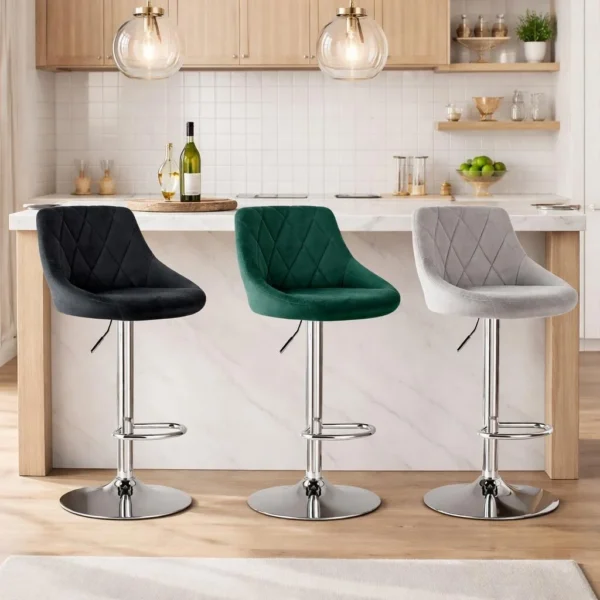 Set 2 scaune de bucatarie/bar, Artool, Kast, rotativ, catifea verde, picior metal argintiu, 45.5x49x85-105 cm - imagine 2