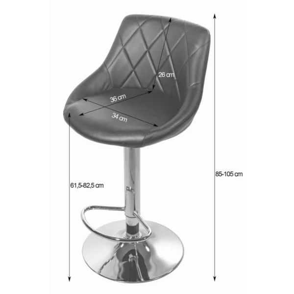 Set 2 scaune de bucatarie/bar, Artool, Kast, rotativ, catifea neagra, picior metal argintiu, 45.5x49x85-105 cm - imagine 6