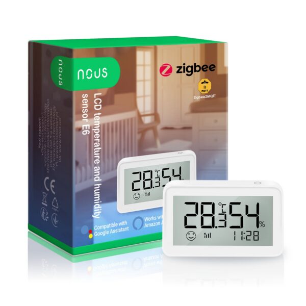 Senzor Smart de Temperatura si Umiditate Nous cu afisaj E6, LCD, ZigBee - imagine 1