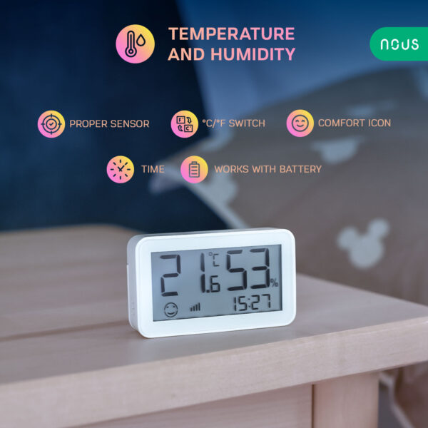 Senzor Smart de Temperatura si Umiditate Nous cu afisaj E6, LCD, ZigBee - imagine 2