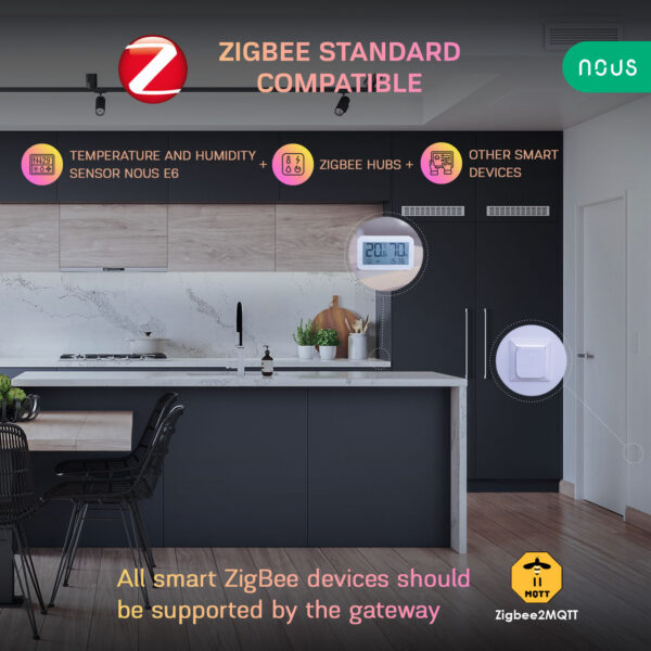 Senzor Smart de Temperatura si Umiditate Nous cu afisaj E6, LCD, ZigBee - imagine 4
