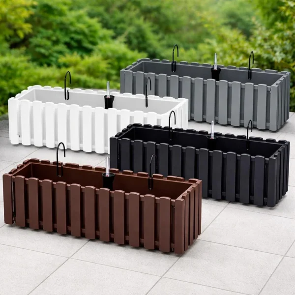 Set 2 Jardiniere decorative cu suport metalic, Boardee Fencycase W, gri, 58x18x16.2 cm - imagine 5