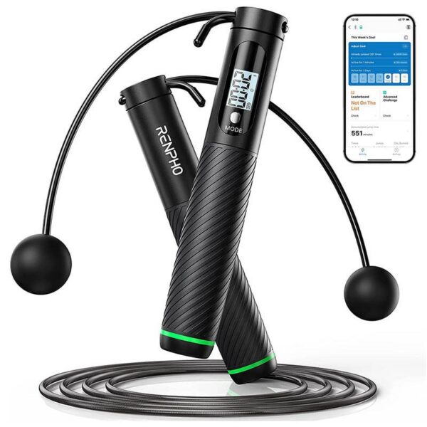 Set coarda pentru sarit Smart Renpho Q008, 3 moduri, Bluetooth, analiza datelor in aplicatie, LCD display - imagine 1