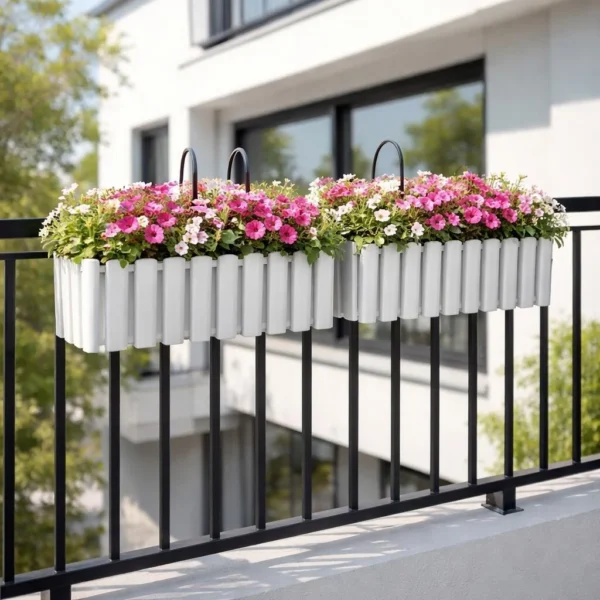 Set 2 Jardiniere decorative cu suport metalic, Boardee Fencycase W, gri, 58x18x16.2 cm - imagine 3
