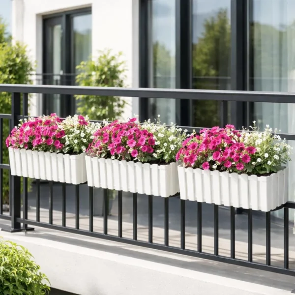Set 2 Jardiniere decorative cu suport metalic, Boardee Fencycase W, gri, 58x18x16.2 cm - imagine 7
