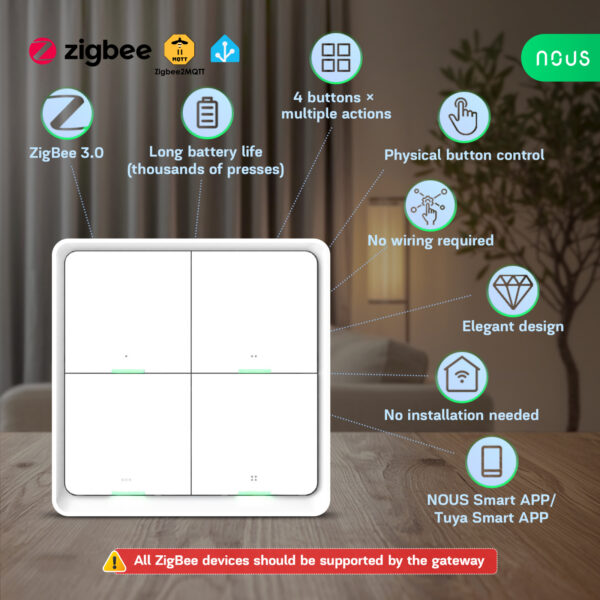 Telecomanda Smart NOUS C1 Zigbee, 4 butoane, control scene smart, wireless, compatibil Alexa Google Assistant - imagine 2