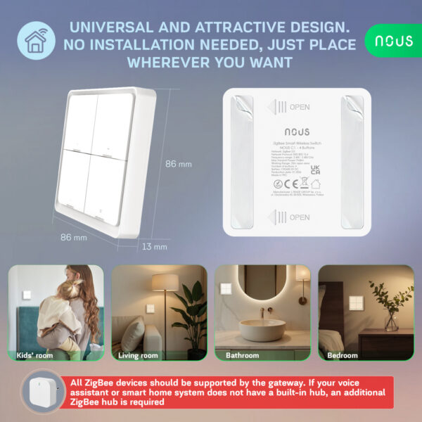 Telecomanda Smart NOUS C1 Zigbee, 4 butoane, control scene smart, wireless, compatibil Alexa Google Assistant - imagine 4