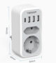Priza Multipla Tessan TS-328, 2 Prize, 1 port USB-C, 3 Porturi USB, 240 V, Alb , 3600W - imagine 2