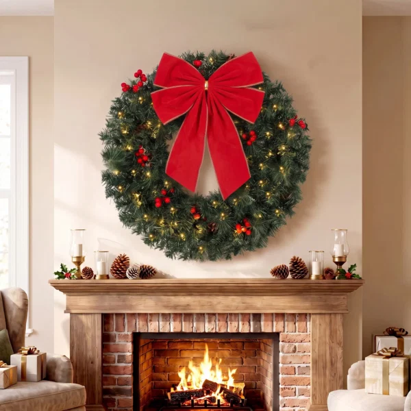Coronita de Craciun de 60 cm cu Lumini LED, Conuri de Brad si Bobite, Verde - imagine 2