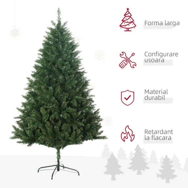 Brad de Craciun artificial 180cm, cu 800 de ramuri si baza din metal, verde - imagine 4
