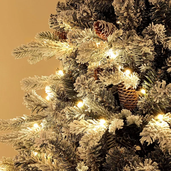 Pom de Craciun Artificial 180cm cu 793 Ramuri, Lumini LED si Ramuri Inzapezite, Verde - imagine 9