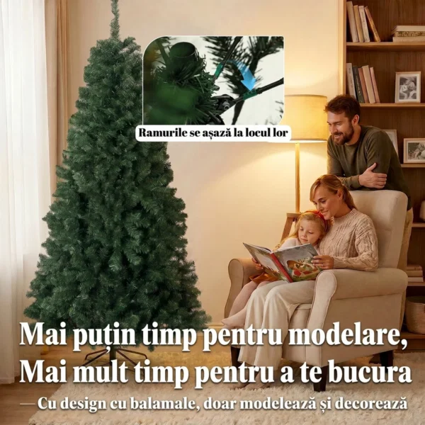 Brad de Craciun Artificial 200 cm cu 1000 Ramuri si Baza Pliabila, Verde - imagine 6