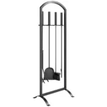 Set pentru Semineu din Metal, 6 Piese, cu Geanta, Perie, Lopatica, Vatrai, Cleste si Suport, 30 × 22 × 86 cm, Negru