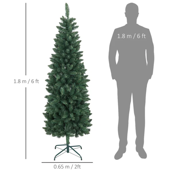 Brad de Craciun artificial 182,88 cm cu 479 ramuri, Design inalt si ingust cu baza pliabila, Verde - imagine 3