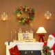 Ghirlanda de Craciun de 60 cm cu lumini LED albe, timer, conuri, boabe si frunze de ilex, verde - imagine 2