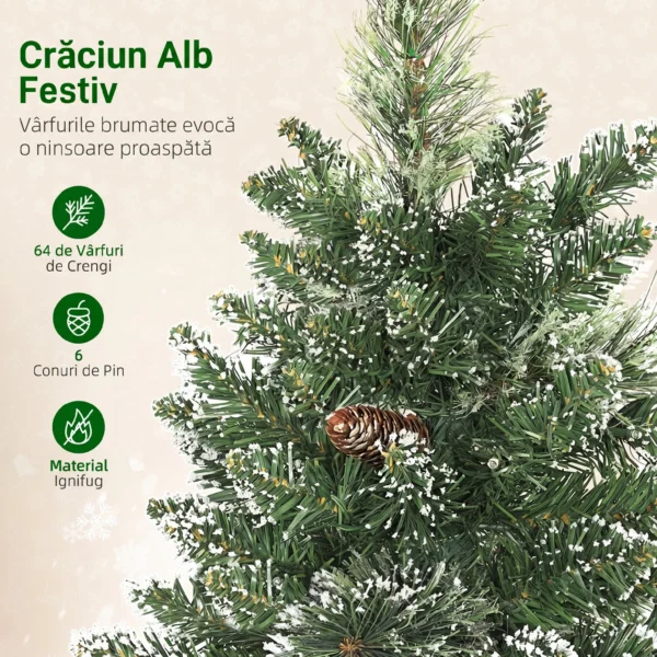 Pom de Craciun Mic Inalt 60 cm cu 35 Lumini LED Albe, 64 Crengi Ignifuge cu Conuri, Verde - imagine 6