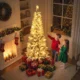 Brad de Craciun inzapezit cu 180 de lumini LED si 11 efecte, 479 de ramuri, Ø65x180 cm, verde si alb - imagine 8