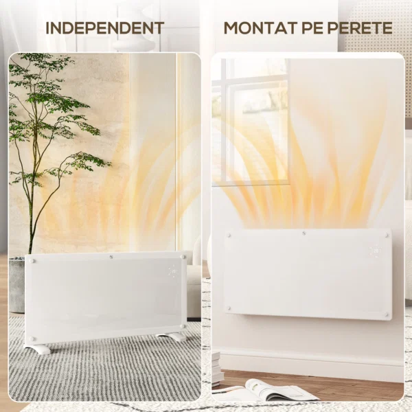 Radiator Electric cu Convectie 2000W, Temperatura Reglabila cu Telecomanda si Timer, 87x21.5x44.5 cm, Alb - imagine 7