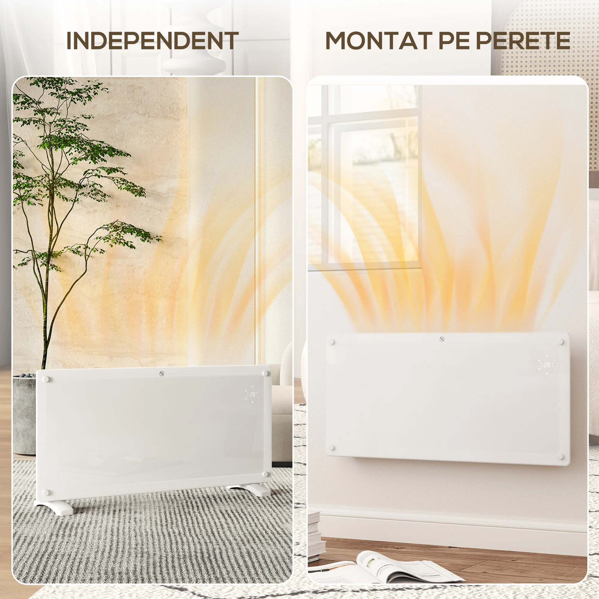 Radiator Electric cu Convectie 2000W, Temperatura Reglabila cu Telecomanda si Timer, 87x21.5x44.5 cm, Alb 4 Radiator electric instalat pe podea sau montat pe perete
