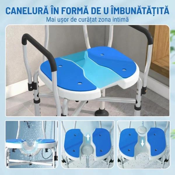 Scaun de Dus cu Sezut Canelat, Inaltime Reglabila si Picioare Antiderapante, Albastru - imagine 4