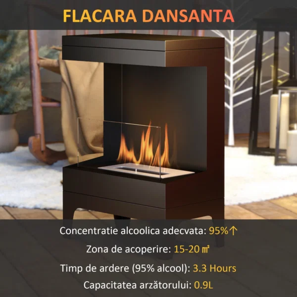 Semineu pe Bioetanol Autoportant cu Arzator de 0,9L si Durata de 3,3 Ore, 38x22x54 cm, Negru - imagine 4