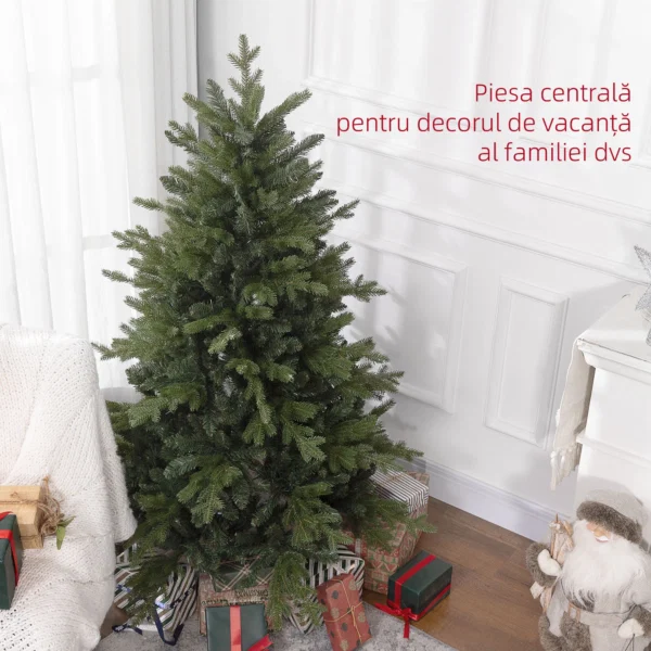 Brad de Craciun 150 cm din plastic verde cu baza din metal si 1309 crengi ignifuge - imagine 4