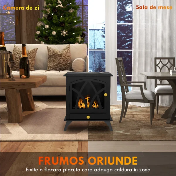 Semineu pe Bioetanol de Podea cu Rezervor de 1.2L si Acoperire 25㎡, 45x28x54cm, Negru - imagine 6