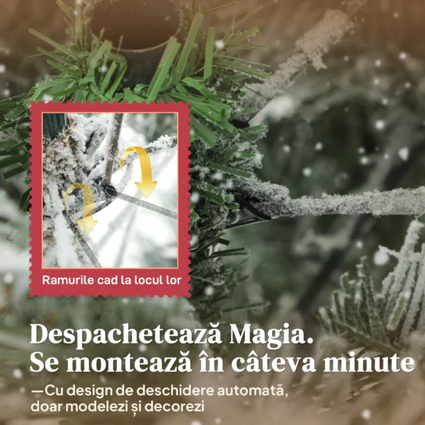 Pom de Craciun Innazit  Inalt 180 cm cu Ramuri Realistice si Baza Metalica Pliabila - imagine 6